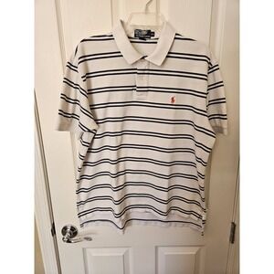 Polo by Ralph Lauren Men's SS White Navy Stripe 100% Cotton Golf Shirt, Size XXL